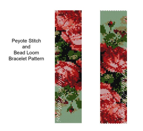 Delica Bead Bracelet Pattern, Roses are Coral Peyote Stitch or Bead Loom Bracelet Pattern - Roses Bracelet Pattern