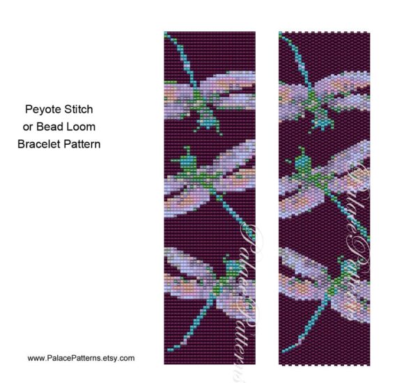 Purple Dragonfly Peyote Stitch Bracelet Pattern - Bead Loom Weaving Pattern