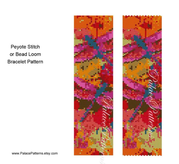 Bracelet Pattern for Bead Loom or Peyote Stitch - Dragonfly Dreams Delica Bead Bracelet Pattern for Loom or Peyote