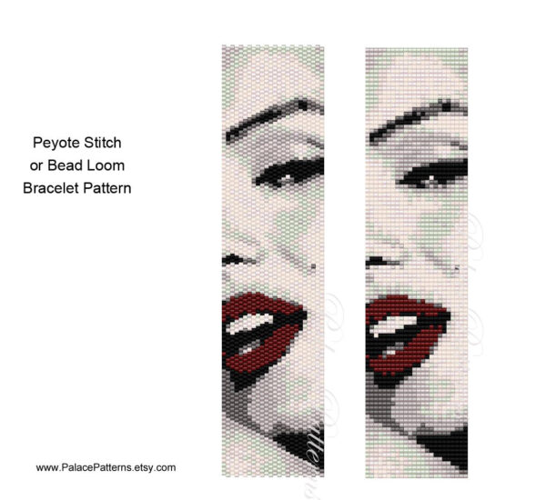 Pattern for Marilyn Red Lips Bracelet Peyote Stitch or Bead Loom , Delica Bead Bracelet Pattern, Marilyn Monroe Red Lips