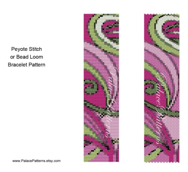 Delica Bead Bracelet Pattern, Pink Swirl Delica Bead Bracelet Pattern, Bead Loom Bracelet Pattern, Peyote Stitch Bracelet Pattern