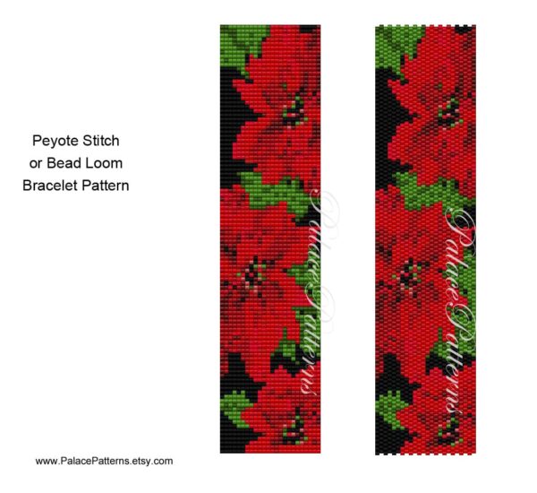 Delica Bead Pattern, Poinsettia Delica Bead Bracelet Pattern for Loom or Peyote Stitch