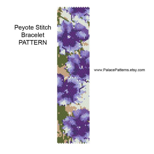 Purple Pansies Even Count Peyote Stitch Bracelet Pattern and Bead Loom Delica Bead Pattern