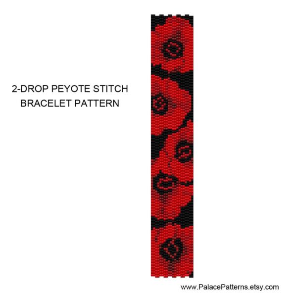 Peyote Stitch Bracelet Pattern - Red Poppies - Red Poppy Bracelet Pattern, Delica Bead Bracelet Pattern, Loom Bracelet Pattern - Image 2