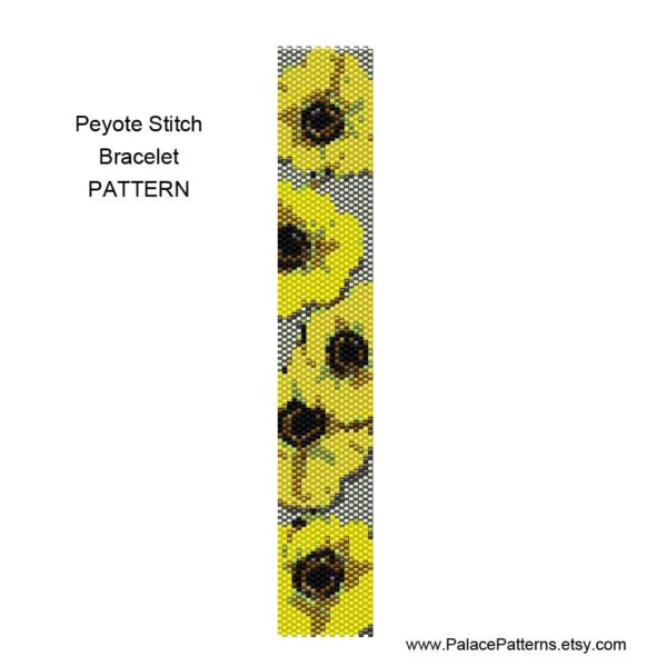 Beadweaving Bracelet Pattern - Peyote and Loom Patterns - Yellow Poppies Delica Bead Bracelet Pattern