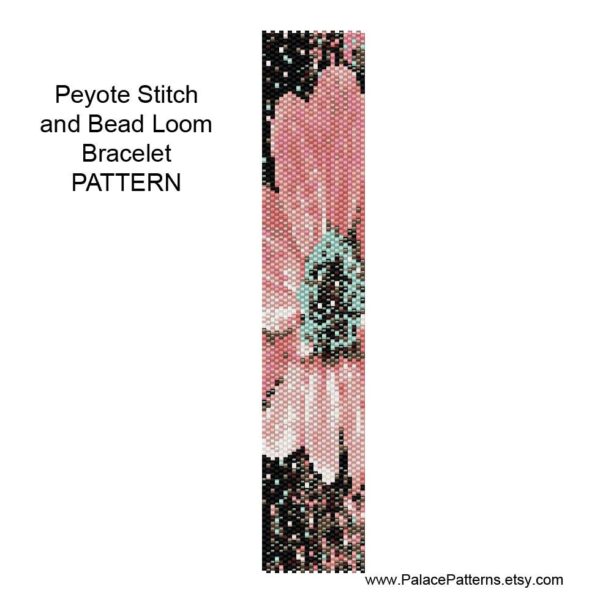 Bead Loom and Peyote Stitch Bracelet Pattern - 1121 Peach Flower Delica Bead Pattern