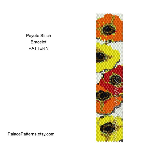 Bright Poppies Bead Loom or Peyote Stitch Bracelet Pattern - Bright Poppies Delica Bead Bracelet Pattern