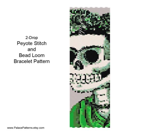 Sugar Skull Bracelet Bead Weaving Pattern - Day of the Dead Skull - 2 Drop Peyote Stitch Bracelet Pattern - Bead Loom Bracelet Pattern