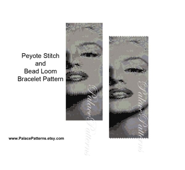 Black and White Marilyn Monroe Bead Loom Weaving Pattern - Marilyn Monroe Peyote Bracelet Pattern, Delica Bead Bracelet Pattern