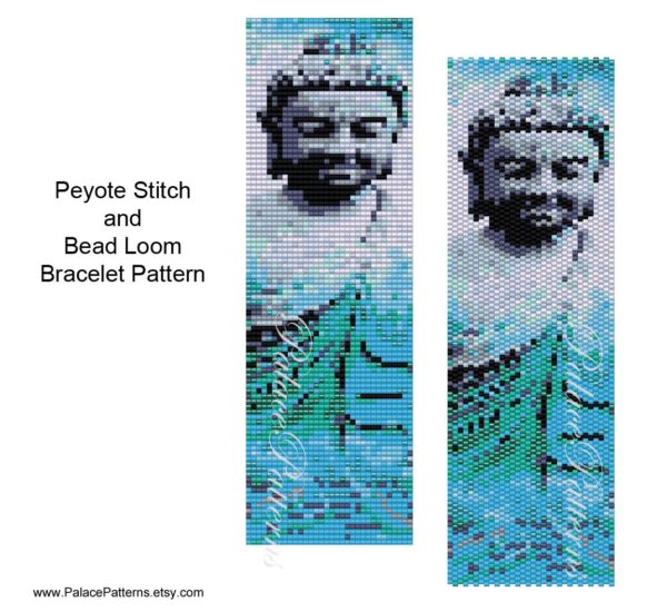 Delica Bead Bracelet Pattern, Blue Buddha Peyote and Bead Loom Bead Weaving Pattern