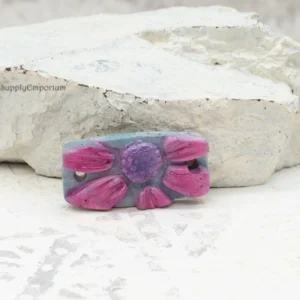 pink floral polymer clay 2-hole connector pendant