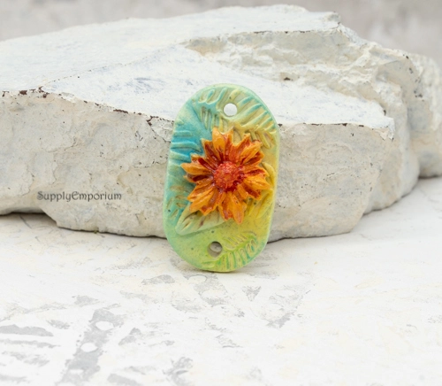Polymer Clay Flower 2 Hole Connector With 3D Flower Details, 1 Piece, CLAY 5331