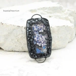 handmade polymer clay 2-loop floral connector pendant with image transfer collage