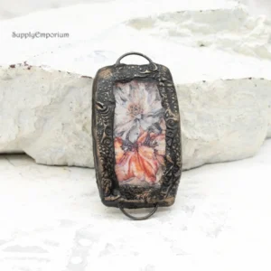 handmade polymer clay floral connector pendant with image transfer design