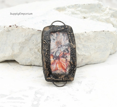 Polymer Clay Floral Image Transfer 2 Loop Connector, 1 Piece, CLAY 5341