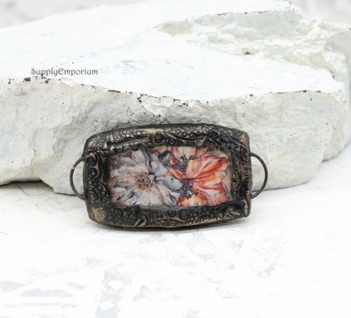 Polymer Clay Floral Image Transfer 2 Loop Connector, 1 Piece, CLAY 5341 - Image 2