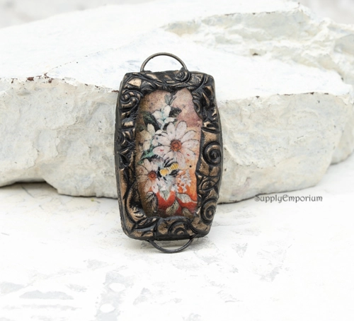 Polymer Clay Floral 2 Loop Connector, 1 Piece, CLAY 5342