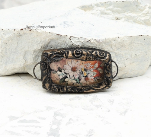 Polymer Clay Floral 2 Loop Connector, 1 Piece, CLAY 5342 - Image 2