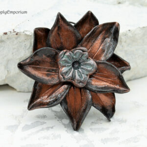 47mm polymer clay flower pendant black and copper