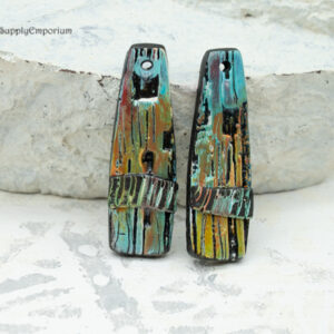 blue gold orange turquoise textured polymer clay drop earring charms handmade pair