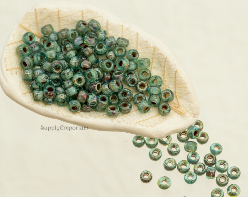 8/0 Miyuki Seed Beads Transparent Seafoam Picasso 8-4506