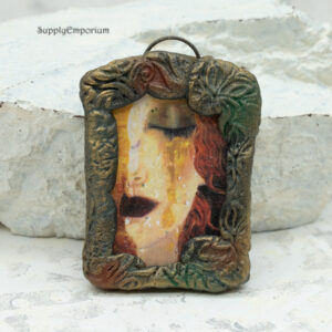 golden tears polymer clay face pendant handmade image transfer pendant 45x33mm