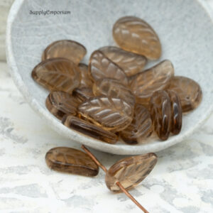 9x14mm smoky topaz Czech leaf drop beads black diamond look top drilled