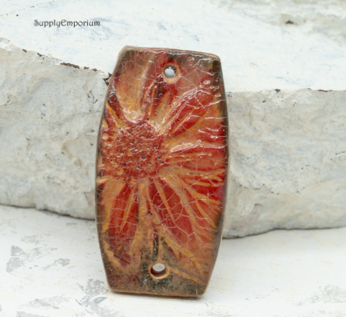 Polymer Clay Blue Textured Flower 2-Hole Connector, 1 Piece, CLAY 5383 - Image 2