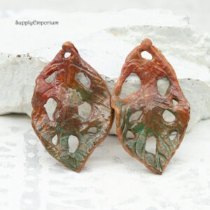 polymer clay leaf drop earrings double sided handmade leaf earrings 49x32mm