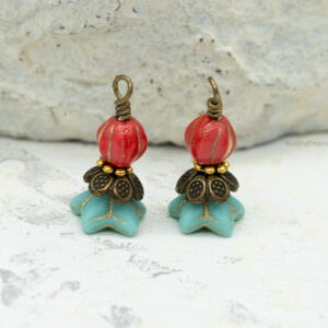 wire wrapped czech glass bead charms with antique bronze head pins