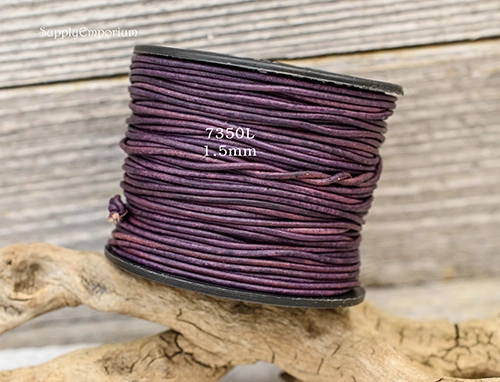1.5mm Natural Violet Round Indian Leather Cord - 4 Yards, 7350L