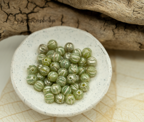 4mm Lime Green Mercury Czech Glass Melon Round - 50 Pieces - 1403