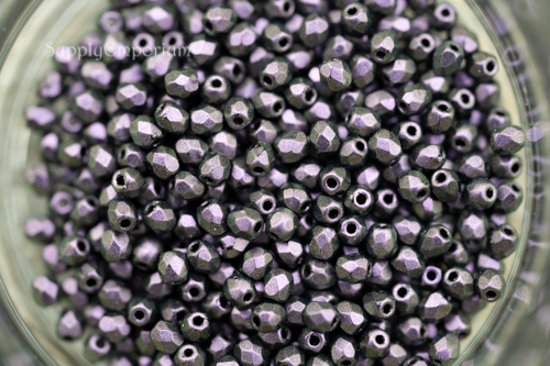 3mm Jet Purple Czech Fire Polish Round - 50 pieces - 333R - Image 4