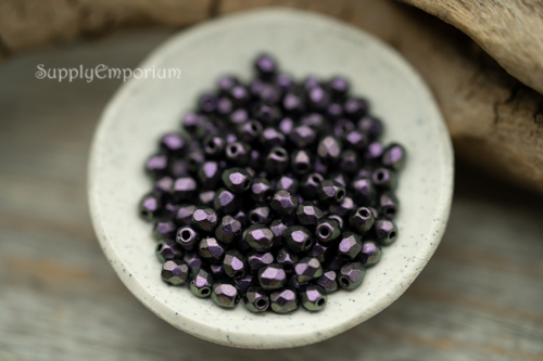 3mm Jet Purple Czech Fire Polish Round - 50 pieces - 333R