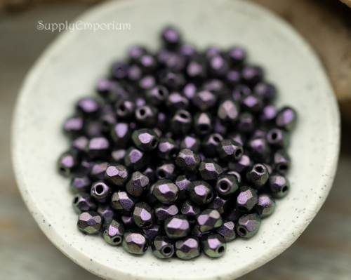 3mm Jet Purple Czech Fire Polish Round - 50 pieces - 333R - Image 3