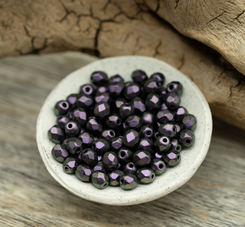 3mm Jet Purple Czech Fire Polish Round - 50 pieces - 333R - Image 2