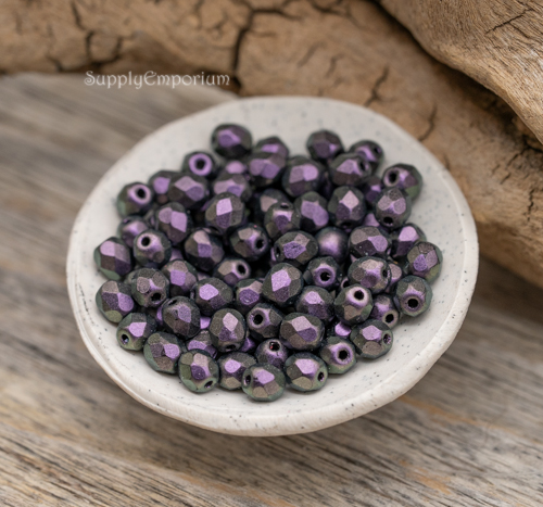 4mm Jet Purple Czech Fire Polish Round - 50 pieces - 5171R - Image 4