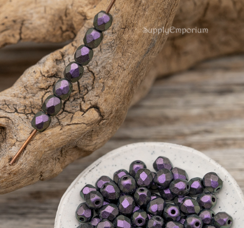 4mm Jet Purple Czech Fire Polish Round - 50 pieces - 5171R - Image 5