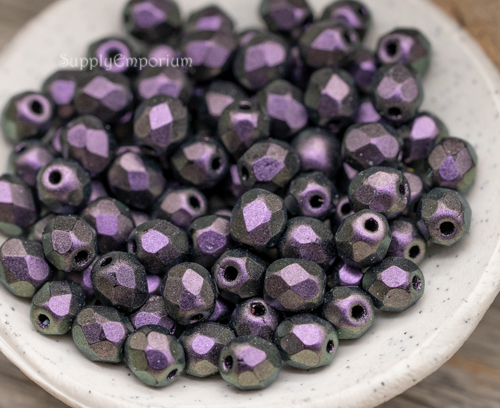 4mm Jet Purple Czech Fire Polish Round - 50 pieces - 5171R - Image 3