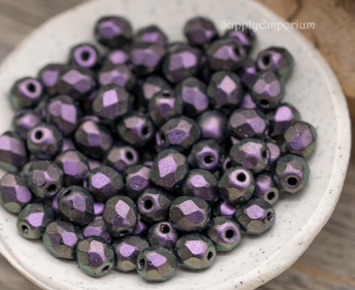 4mm Jet Purple Czech Fire Polish Round - 50 pieces - 5171R