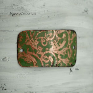 green enameled copper connector pendant swirl pattern 34x20mm