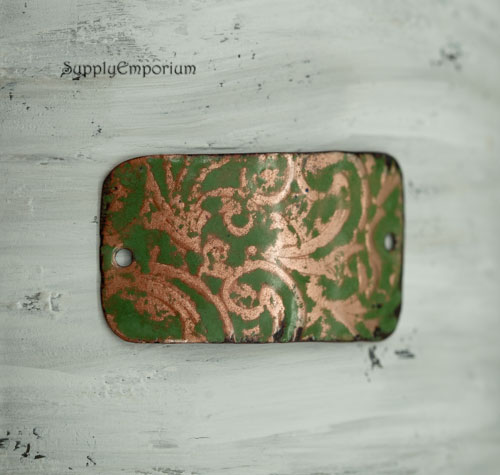 Green Enameled Copper Swirl Connector / 2 Hole Pendant - 1 Piece - EN1