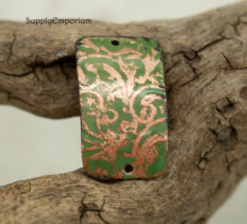 Green Enameled Copper Swirl Connector / 2 Hole Pendant - 1 Piece - EN1 - Image 3