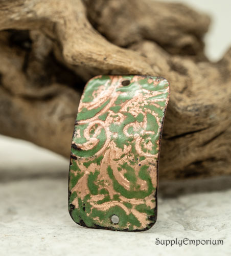 Green Enameled Copper Swirl Connector / 2 Hole Pendant - 1 Piece - EN1 - Image 2