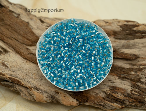 8/0 Silver Lined Aqua Miyuki Seed Bead - Quantity: 15 grams - 2185