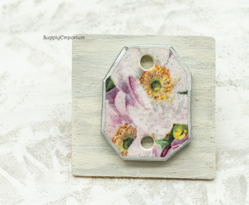 Polymer Clay 2 Hole Connector, Faux Ceramic Shard Connector, 31x26mm, 1 Piece, Clay 4060