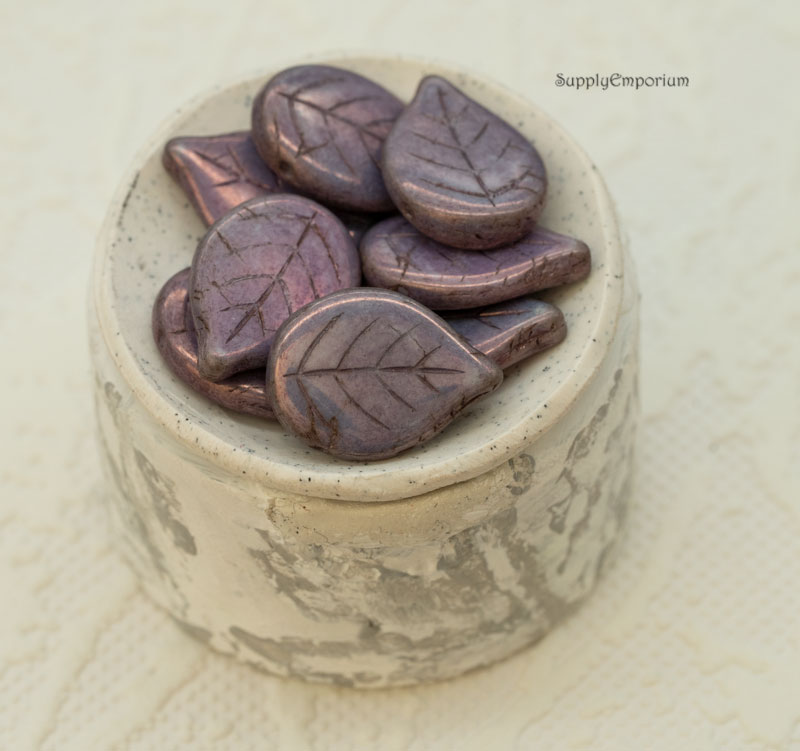 13x18mm Chalk White Lila Vega Luster Czech Leaf - 12 Pieces - 5185R