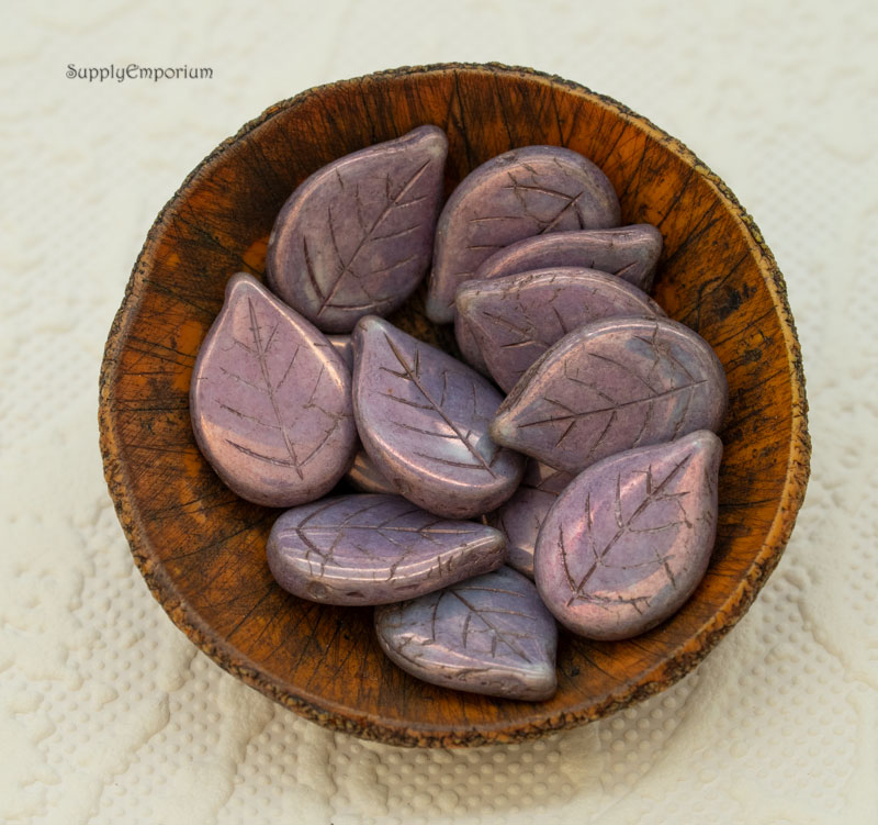 13x18mm Chalk White Lila Vega Luster Czech Leaf - 12 Pieces - 5185R - Image 2