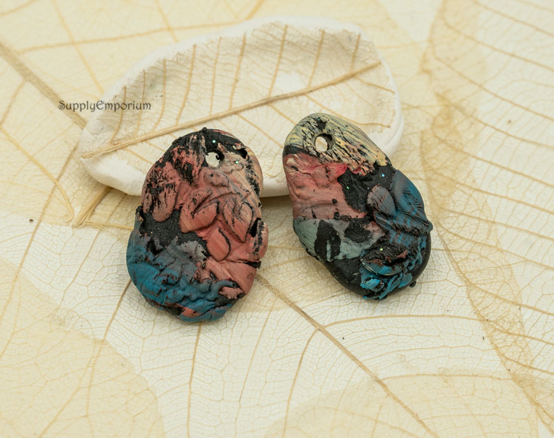 Earthy Polymer Clay Earring Charms, 26x19mm, 2 pieces, CLAY 5413 - Image 2