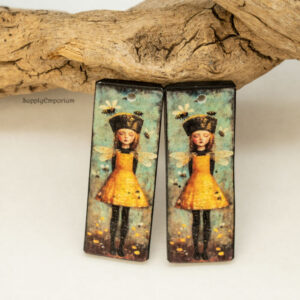 polymer clay bee earring charms rectangle drop image transfer handmade set of 2